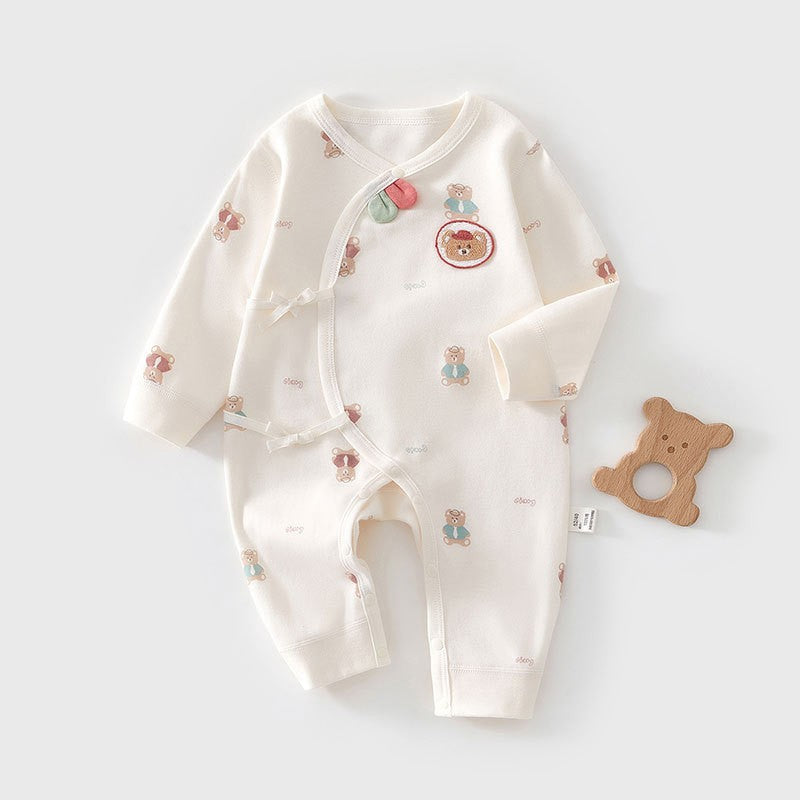 Newborn Baby Girl Cotton Romper with Lace Trim – Long Sleeve Spring Fall Outfit