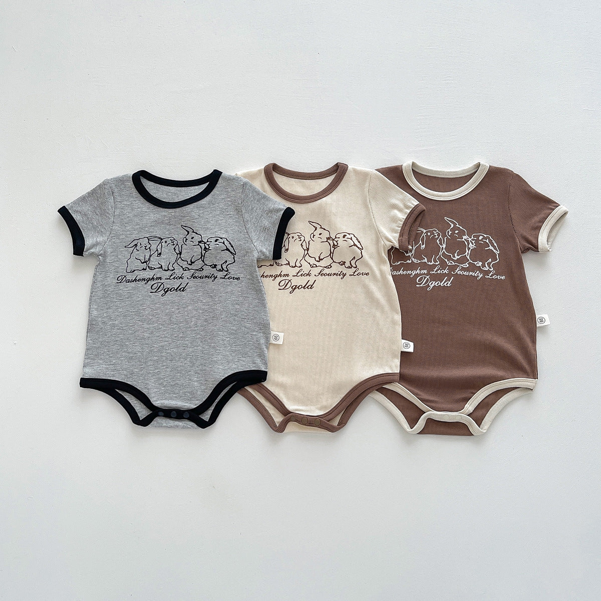 Unisex Newborn Ribbed Cartoon Bodysuit – Short Sleeve Korean Summer Romper