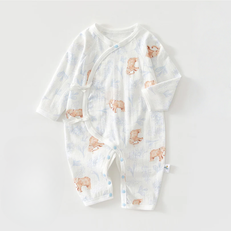 Newborn Tie-Side Cotton Sleep Romper – Lightweight Long Sleeve Summer Kimono Bodysuit