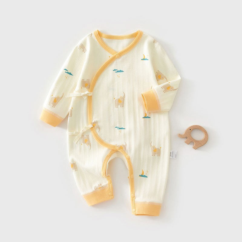 Newborn Baby Girl Cotton Romper with Lace Trim – Long Sleeve Spring Fall Outfit