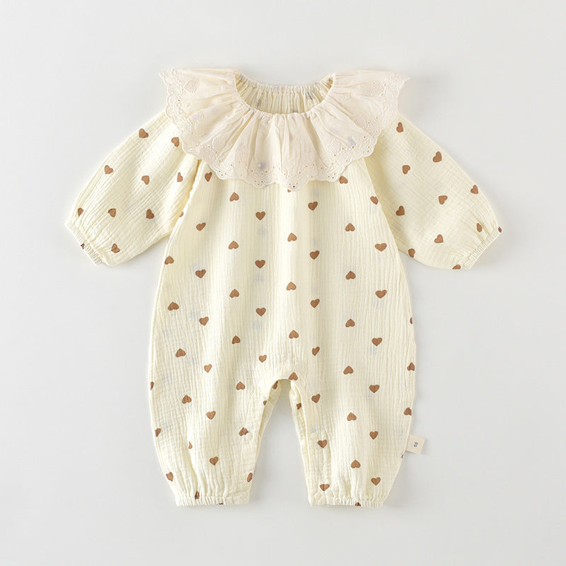 Baby Girl Floral Muslin Romper – Long Sleeve Spring Fall Outing Outfit