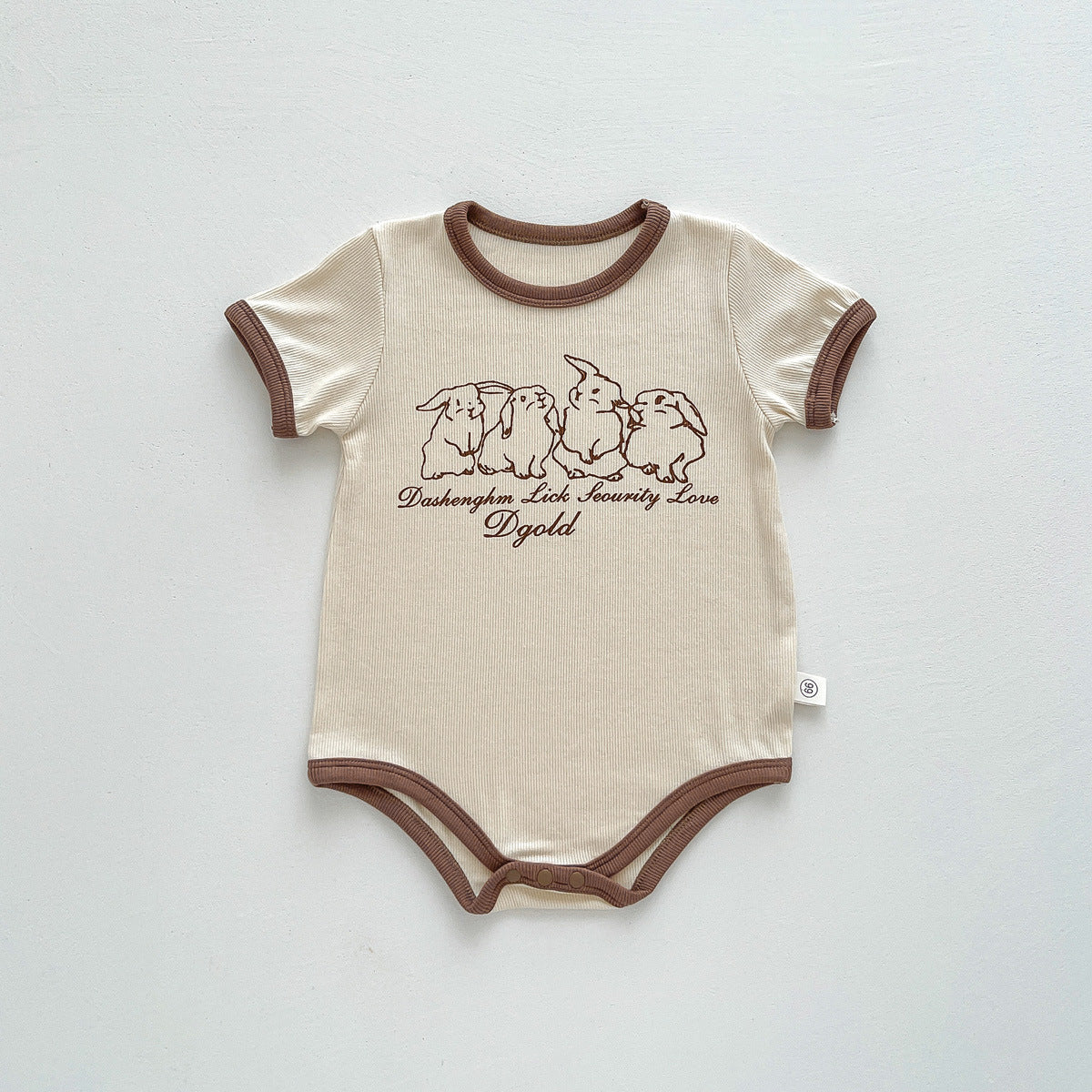 Unisex Newborn Ribbed Cartoon Bodysuit – Short Sleeve Korean Summer Romper