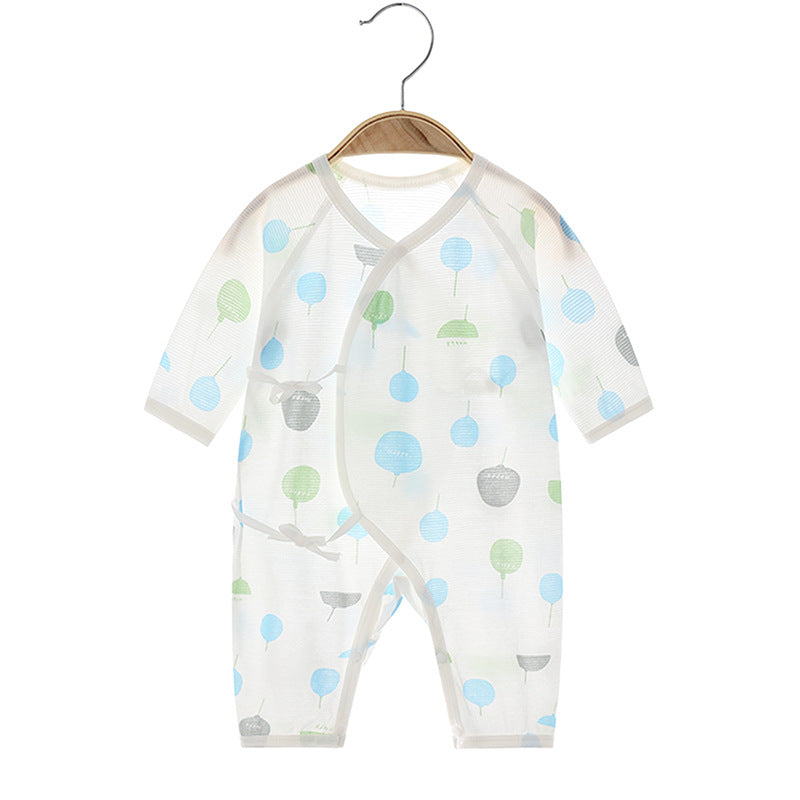 Newborn Lightweight Cotton Romper – Long Sleeve Openwork Summer Bodysuit