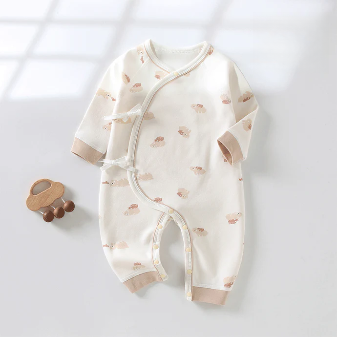 Newborn Cotton Kimono Bodysuit – Tie Front Spring Fall Baby Romper