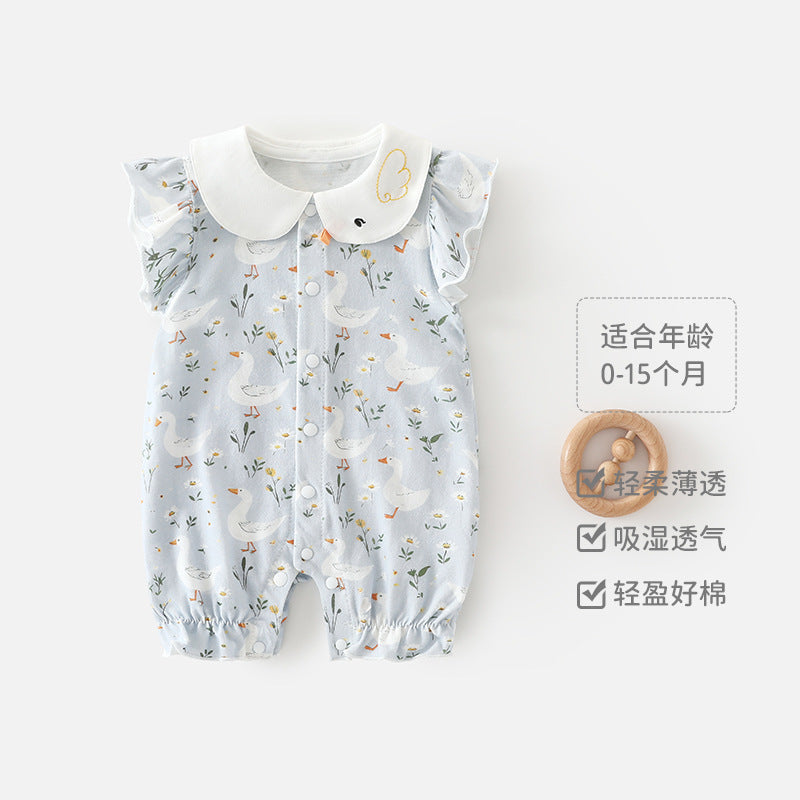 婴儿夏季短袖连体衣新生儿纯棉薄款哈衣爬爬服宝宝夏天透气外出服