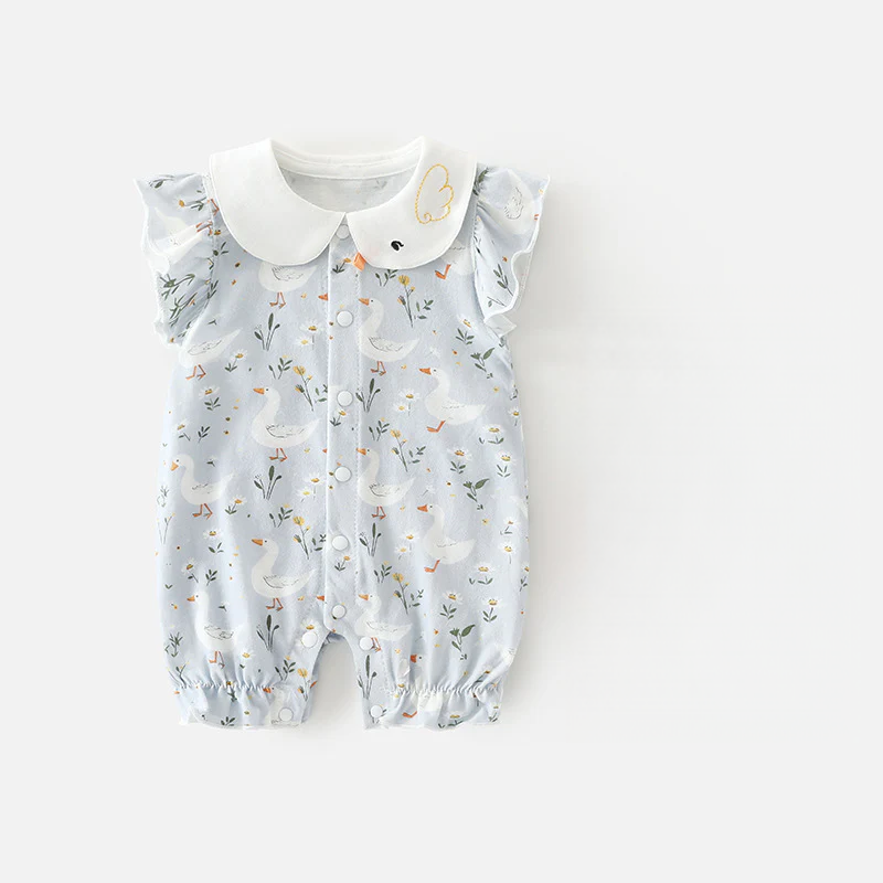 Newborn Airy Cotton Short Sleeve Romper – Lightweight Summer Outing One-Piece