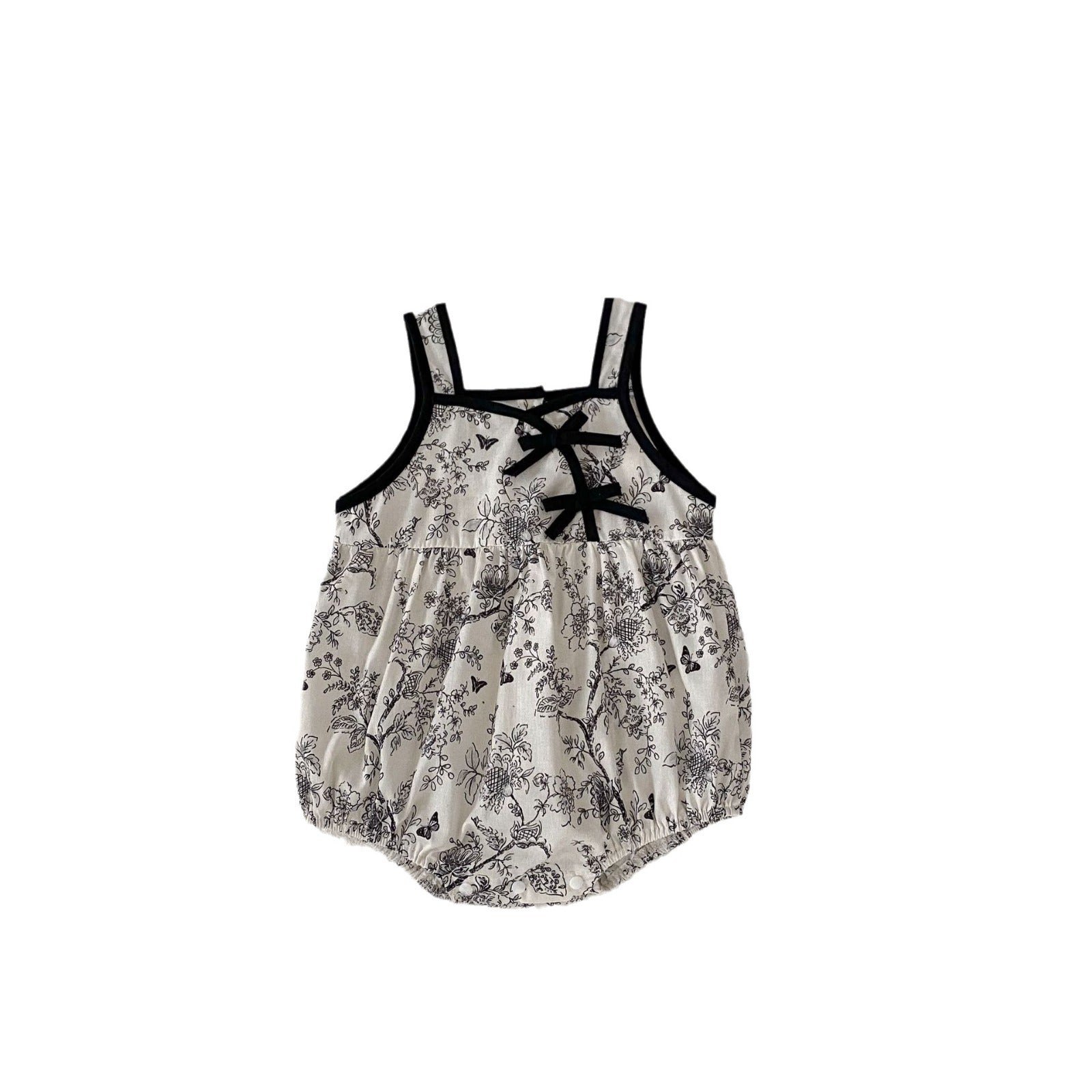 Baby Girl Sleeveless Floral Bodysuit with Frog Buttons – Lightweight Chinese Style Summer Outfit