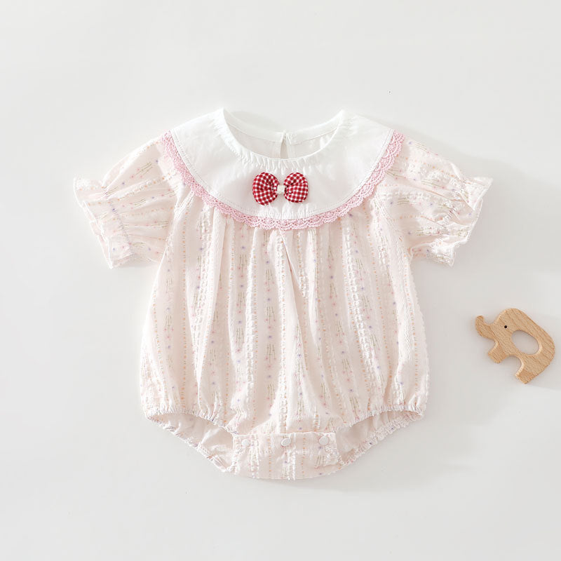Newborn Baby Girl Jacquard Cotton Bodysuit – Lightweight Summer Princess Romper