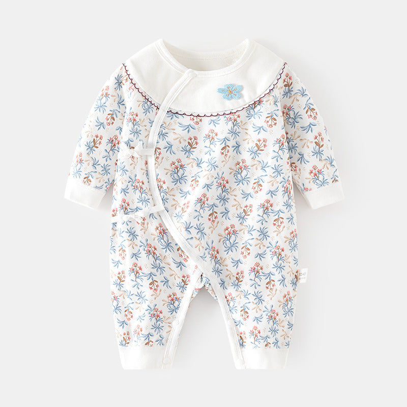 Newborn Baby Girl Cotton Kimono Layette Romper – Seamless Fall Winter Bodysuit