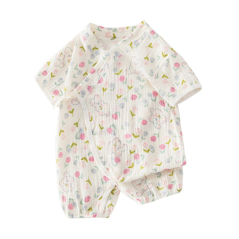 Newborn Gauze Sleep & Play Romper – Short Sleeve Lightweight Summer One-Piece