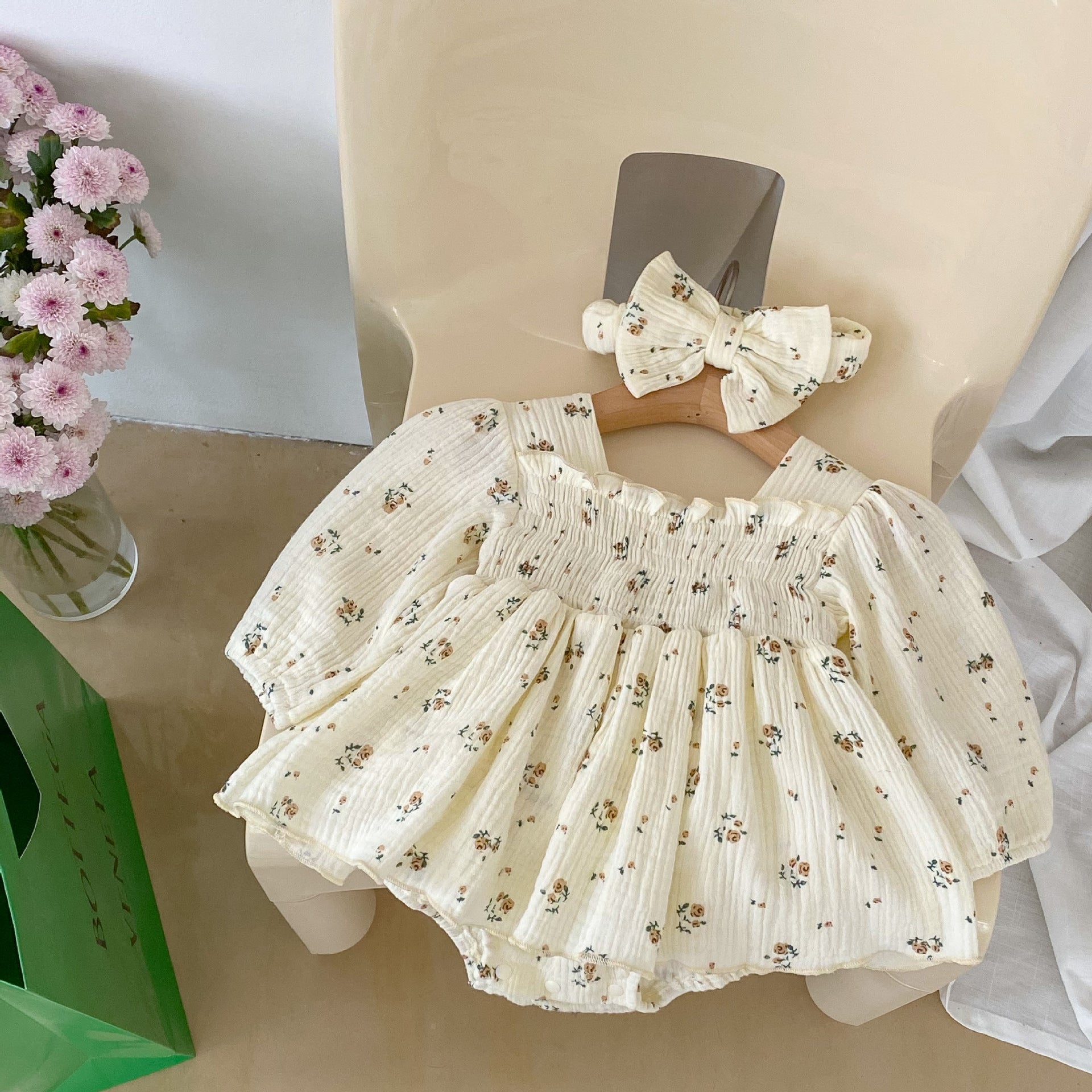 Baby Girl Double Gauze Floral Romper Dress – Princess Summer Bodysuit
