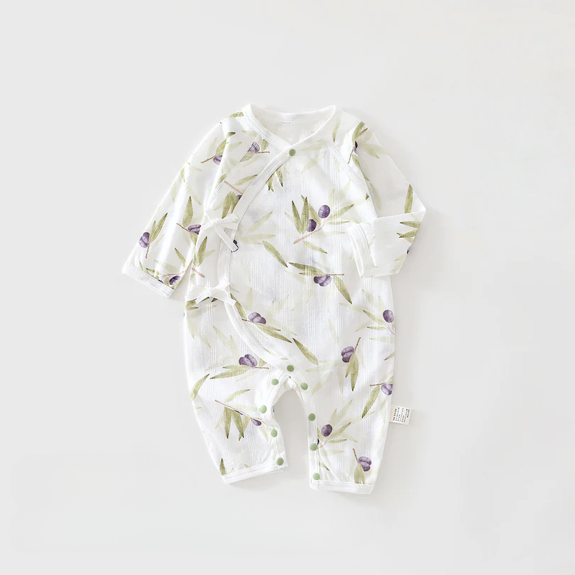 Newborn Tie-Side Cotton Sleep Romper – Lightweight Long Sleeve Summer Kimono Bodysuit