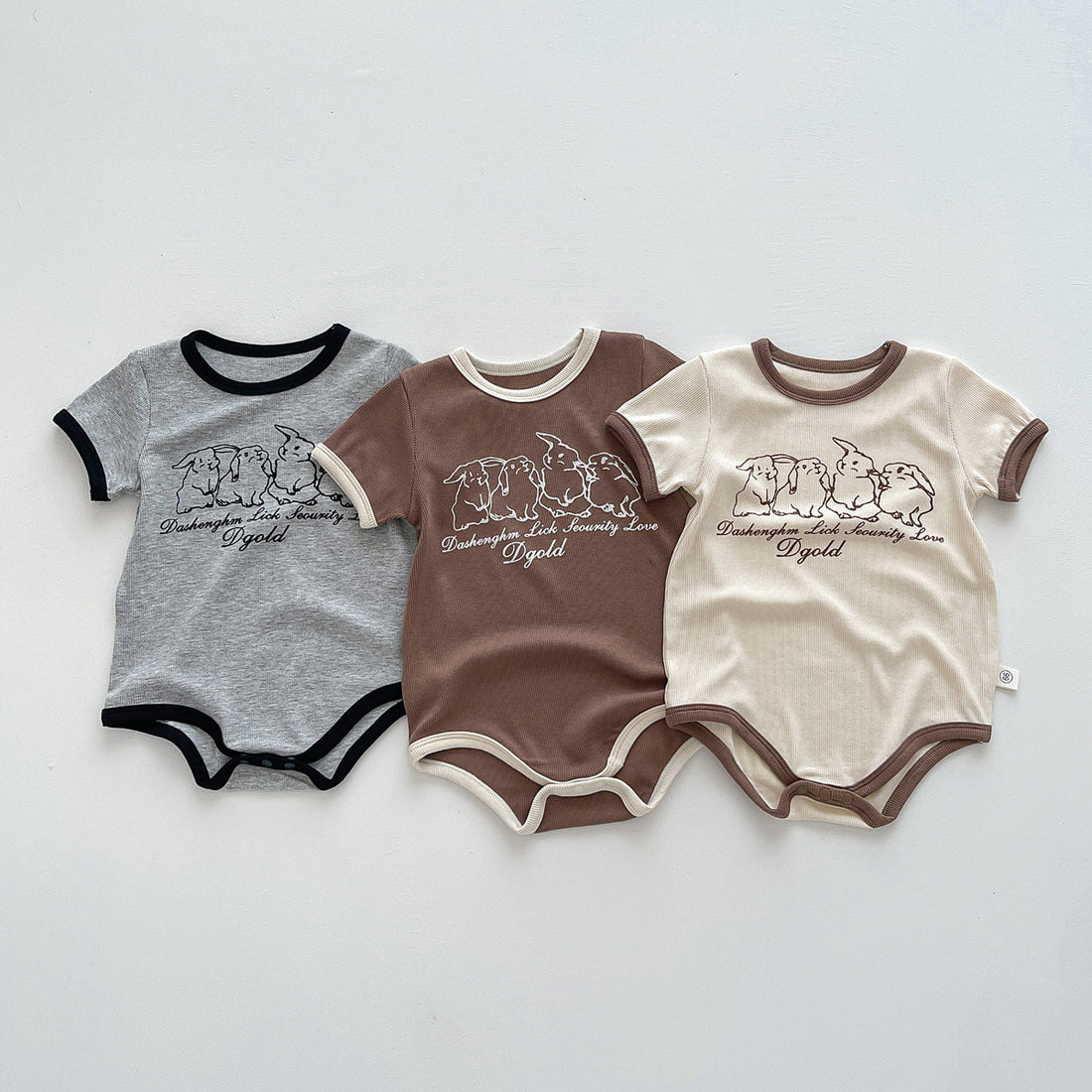 Unisex Newborn Ribbed Cartoon Bodysuit – Short Sleeve Korean Summer Romper