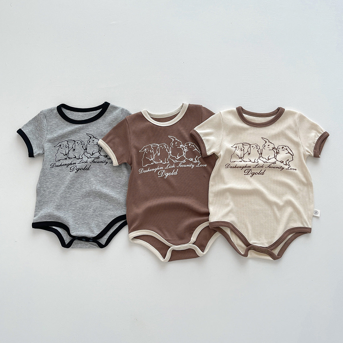 Unisex Newborn Ribbed Cartoon Bodysuit – Short Sleeve Korean Summer Romper