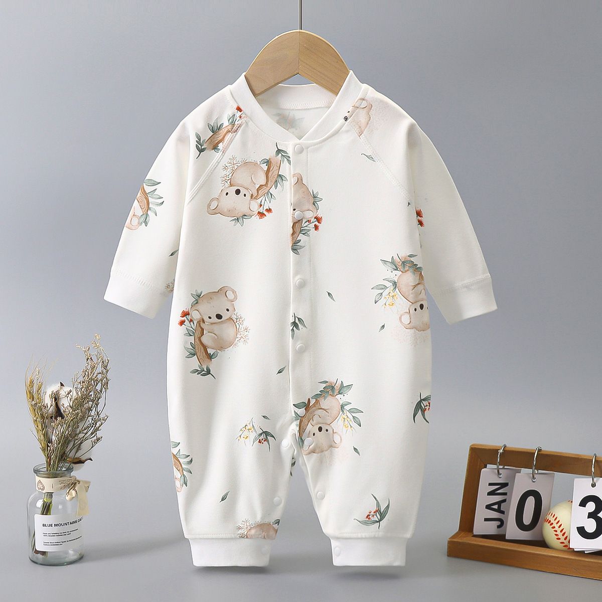 Newborn Cotton Jacquard Romper – Long Sleeve Seamless Spring Fall Bodysuit