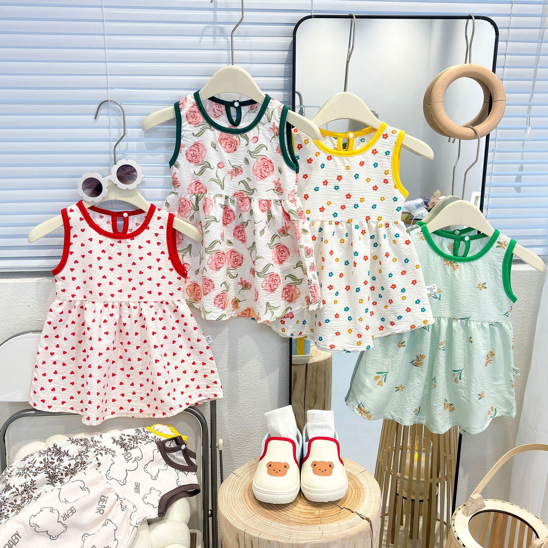 Baby Girl Floral Pinafore Dress – Korean Style Sleeveless Summer Outfit