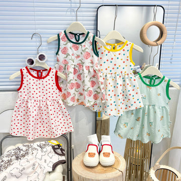 Baby Girl Floral Pinafore Dress – Korean Style Sleeveless Summer Outfit