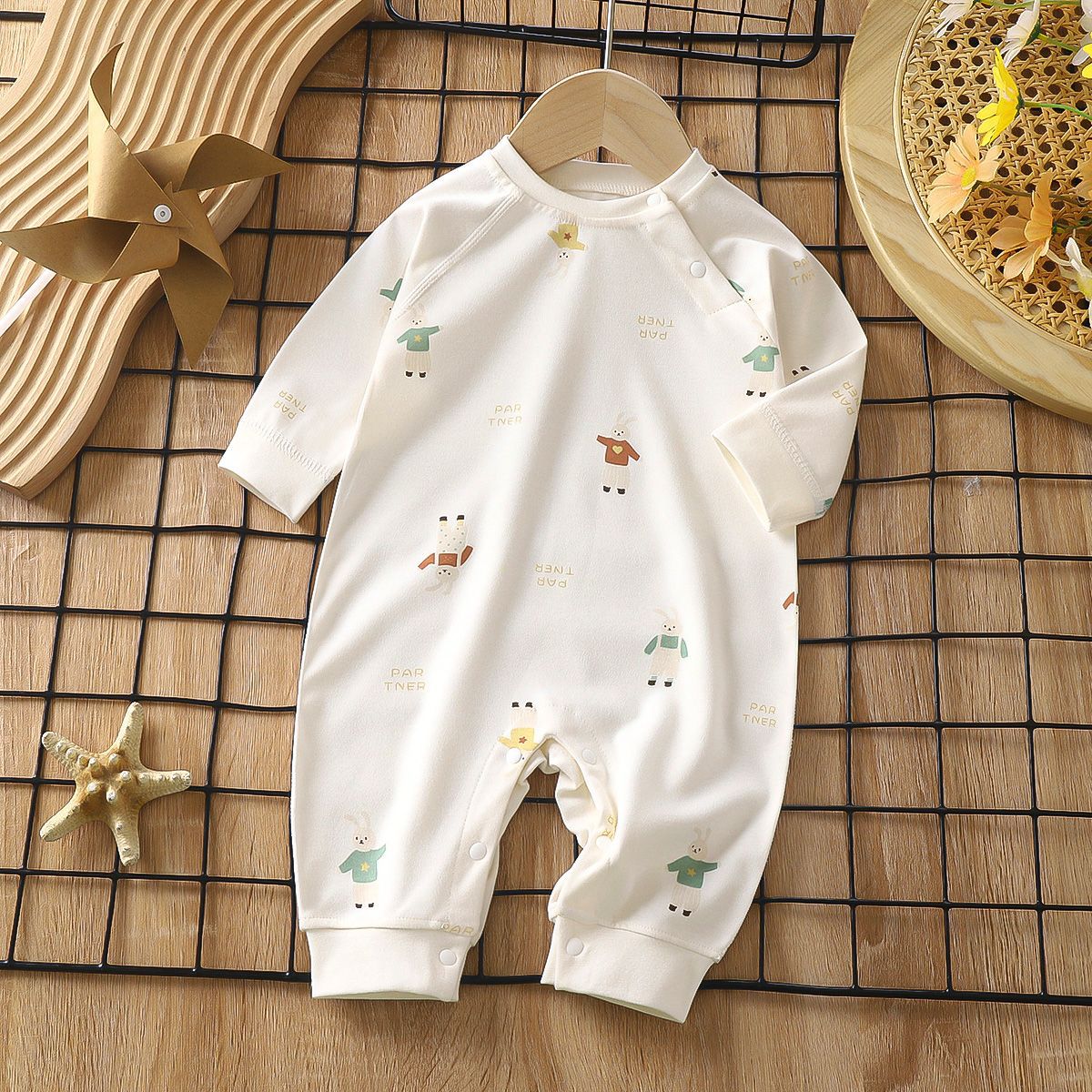 Newborn Cotton Jacquard Romper – Long Sleeve Seamless Spring Fall Bodysuit
