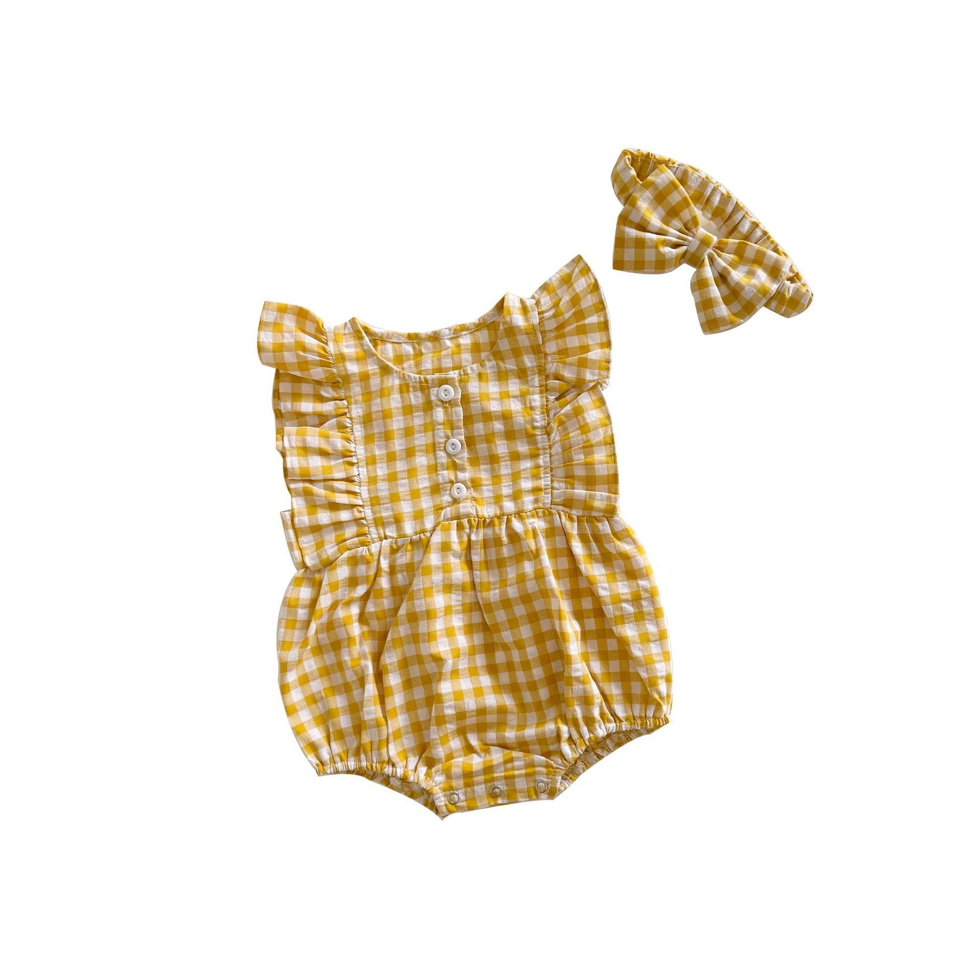 Baby Girl Sleeveless Cotton Romper – Korean-Inspired Plaid Summer Outfit