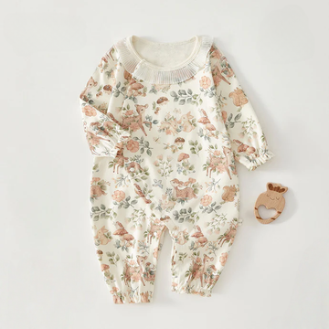 Newborn Cotton Animal Print Romper – Seamless Long Sleeve Spring Fall Baby Sleepwear