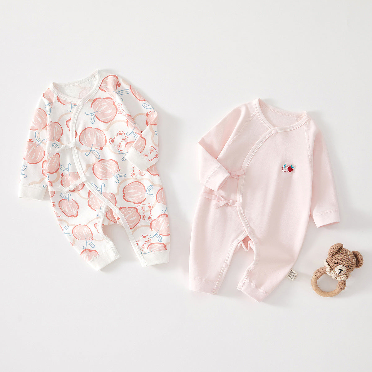 Newborn Baby Girl Cotton Kimono Bodysuit – Seamless Spring Fall Wrap Romper