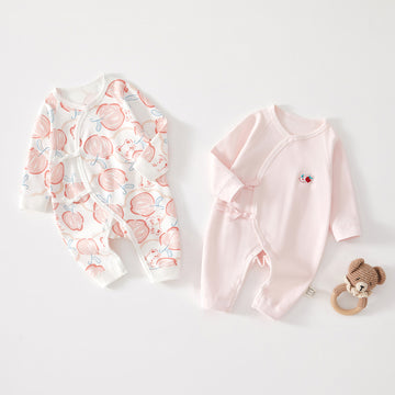 Newborn Baby Girl Cotton Kimono Bodysuit – Seamless Spring Fall Wrap Romper