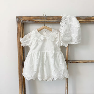 Baby Girl Short Sleeve Lace Romper Dress – Korean Style Summer Outfit