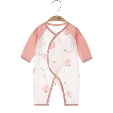 Newborn Lightweight Cotton Romper – Long Sleeve Openwork Summer Bodysuit