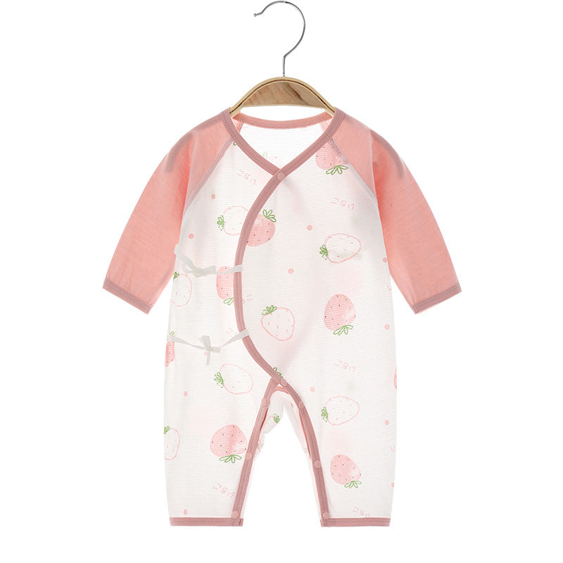 Newborn Lightweight Cotton Romper – Long Sleeve Openwork Summer Bodysuit