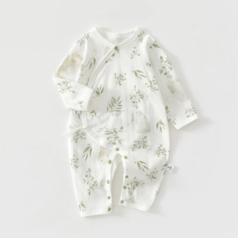 Newborn Tie-Side Cotton Sleep Romper – Lightweight Long Sleeve Summer Kimono Bodysuit