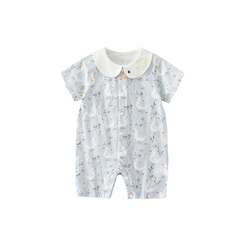 婴儿夏季短袖连体衣新生儿纯棉薄款哈衣爬爬服宝宝夏天透气外出服