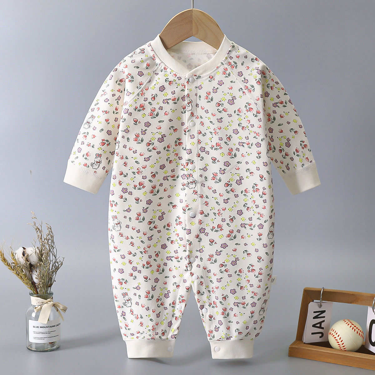 Newborn Cotton Jacquard Romper – Long Sleeve Seamless Spring Fall Bodysuit