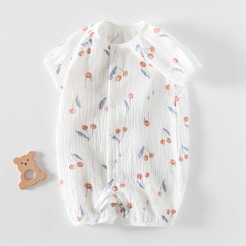 Newborn Cotton Gauze Romper – Lightweight Chinese Style Summer Bodysuit
