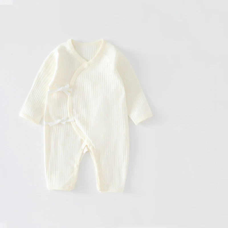Newborn 0-3M Cotton Wrap Sleep Romper – Seamless Spring Fall Kimono Bodysuit