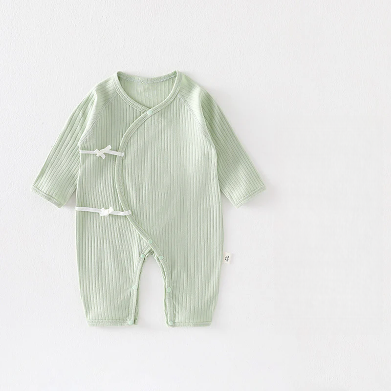 Newborn 0-3M Cotton Wrap Sleep Romper – Seamless Spring Fall Kimono Bodysuit