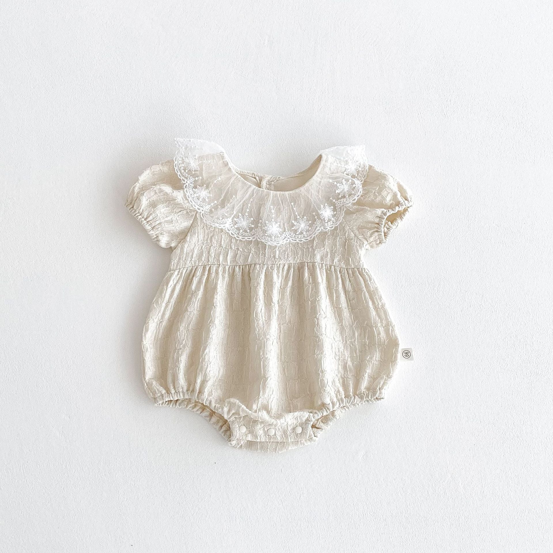 Baby Girl Lace Trim Short Sleeve Bodysuit – Lightweight Summer Cotton Romper