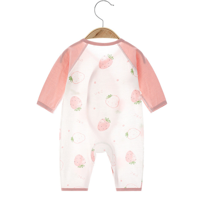 Newborn Lightweight Cotton Romper – Long Sleeve Openwork Summer Bodysuit