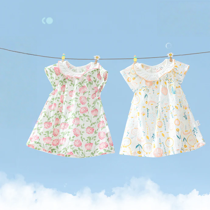 Baby Girl Korean-Inspired Floral Dress – Spring Summer Princess Outfit