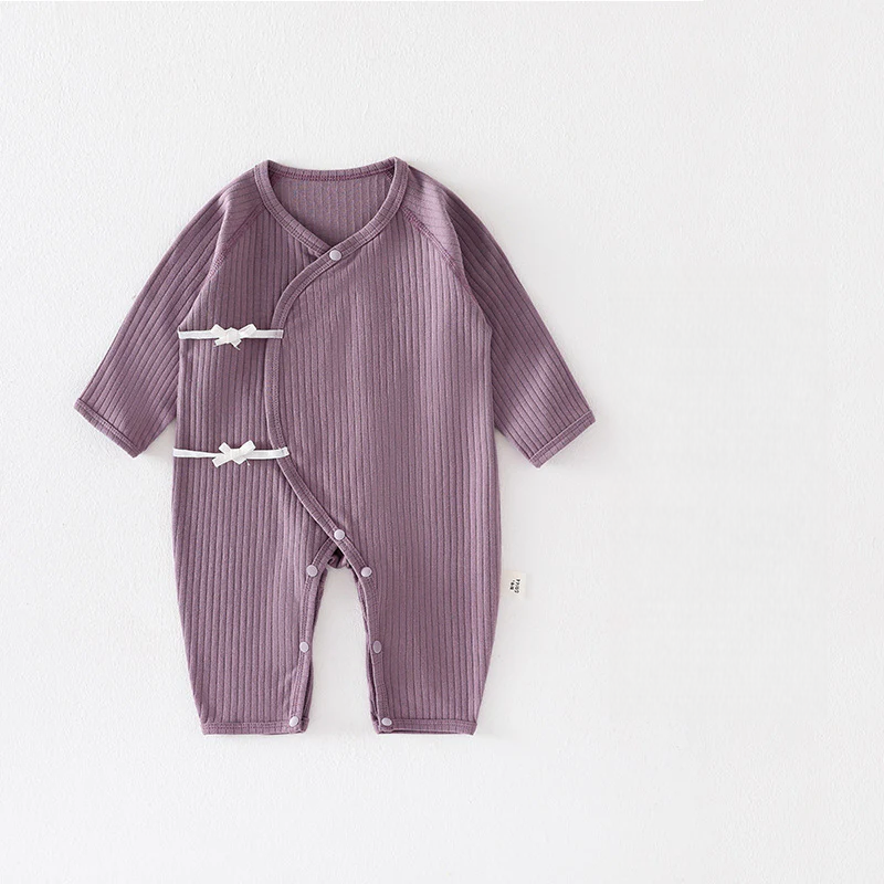 Newborn 0-3M Cotton Wrap Sleep Romper – Seamless Spring Fall Kimono Bodysuit