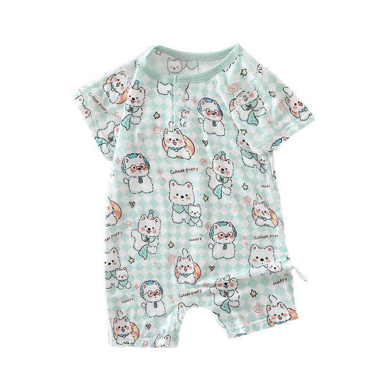 Baby Short Sleeve Printed Romper – Soft Lightweight Summer Bodysuit