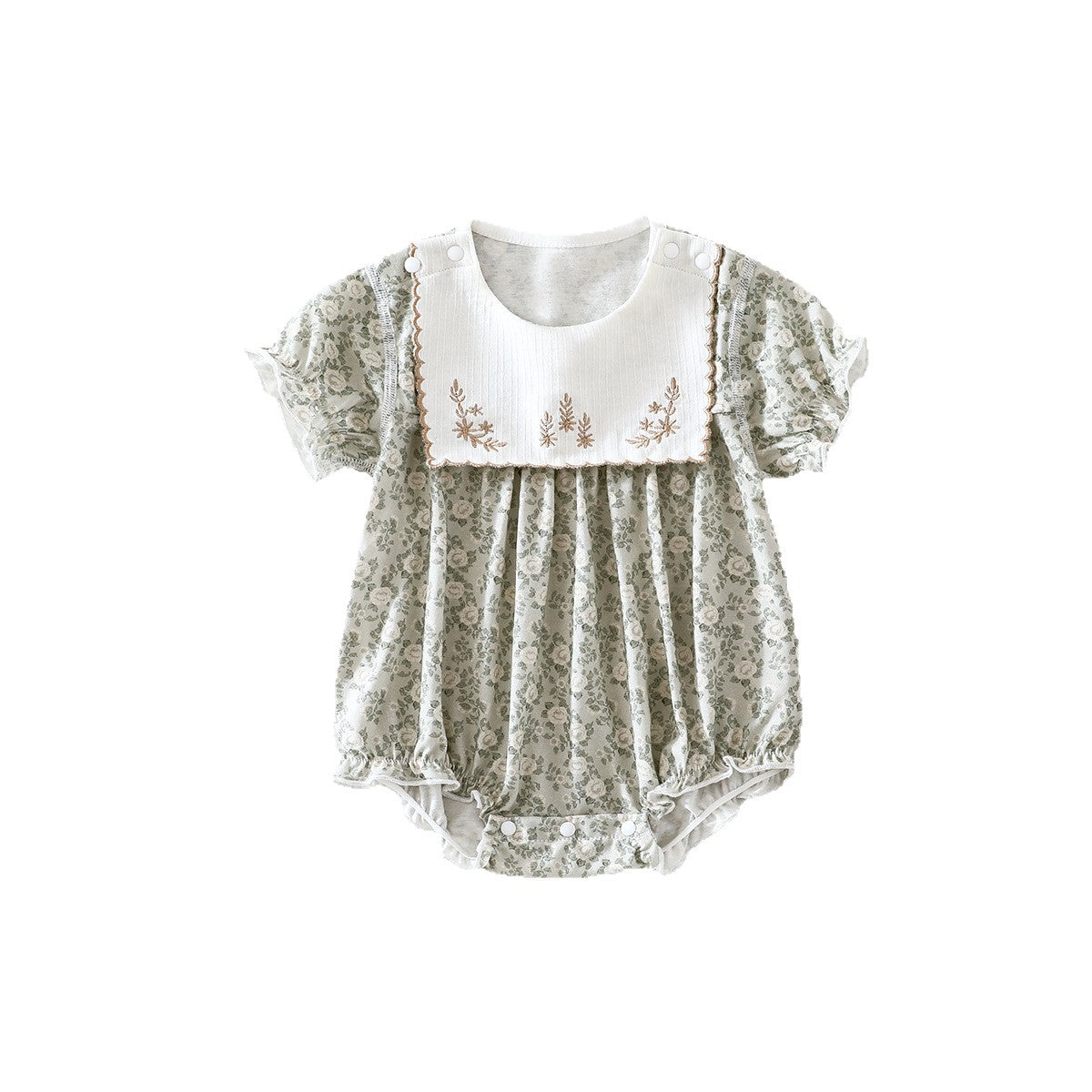 Newborn Baby Girl Floral Bib Bodysuit – Breathable Seamless Summer One-Piece