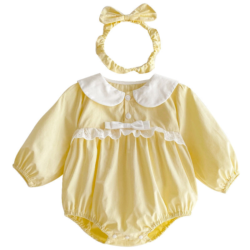 Baby Girl Butter Yellow Romper Dress – Long Sleeve Sweet Sister Spring Outfit
