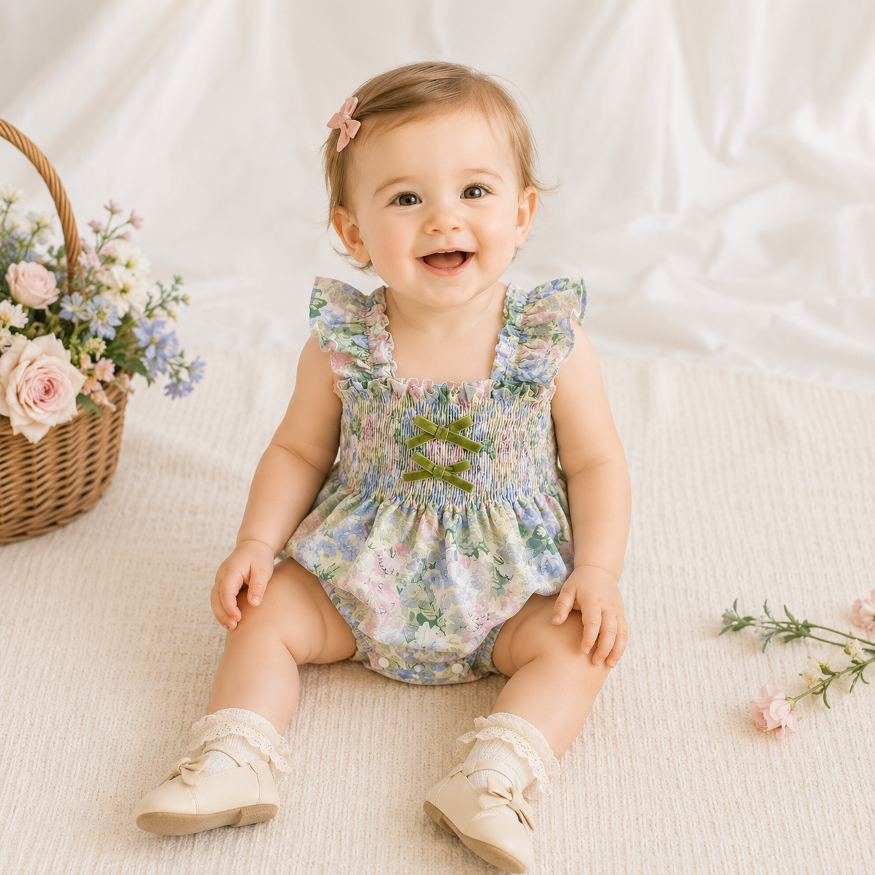 Baby Girl Floral Ruffle Dress & Romper – Matching Sister Summer Outfit