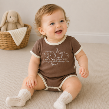 Unisex Newborn Ribbed Cartoon Bodysuit – Short Sleeve Korean Summer Romper