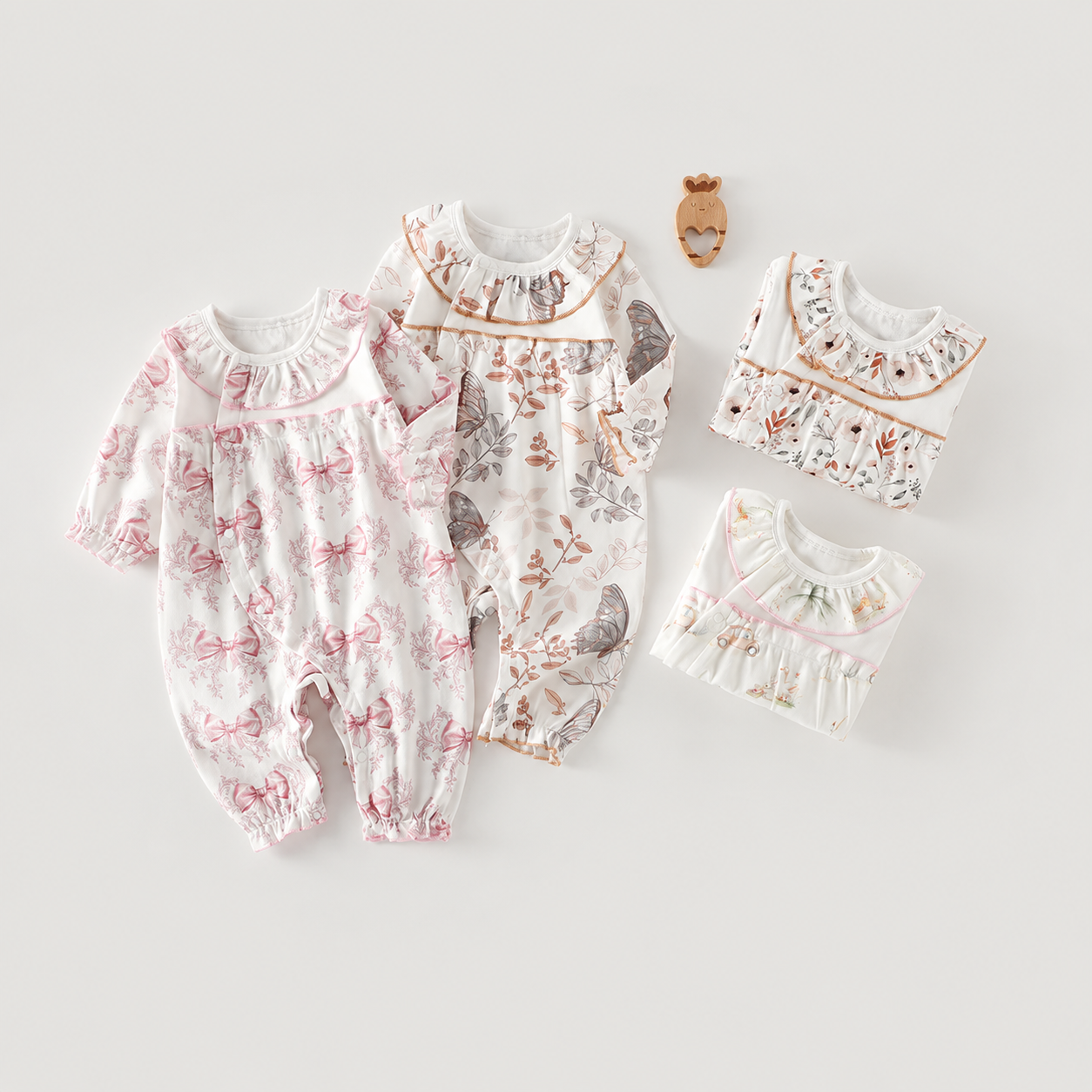 Baby Girl Long Sleeve Cotton Romper with Lace Trim – Side Snap Newborn Bodysuit