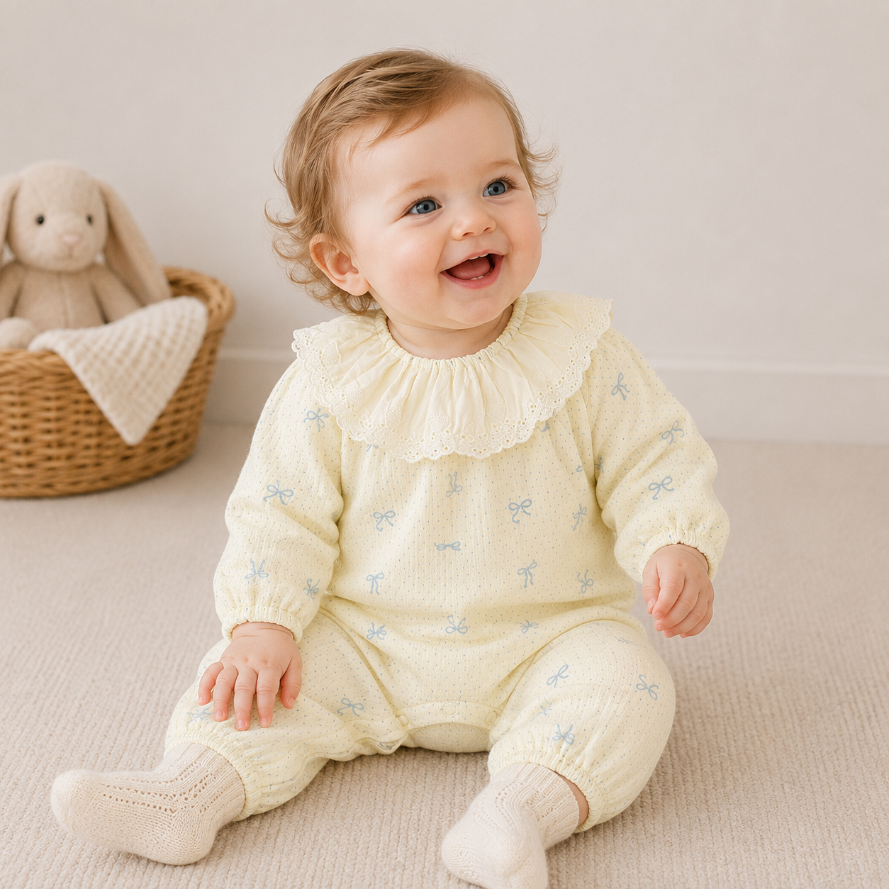 Baby Girl Floral Muslin Romper – Long Sleeve Spring Fall Outing Outfit