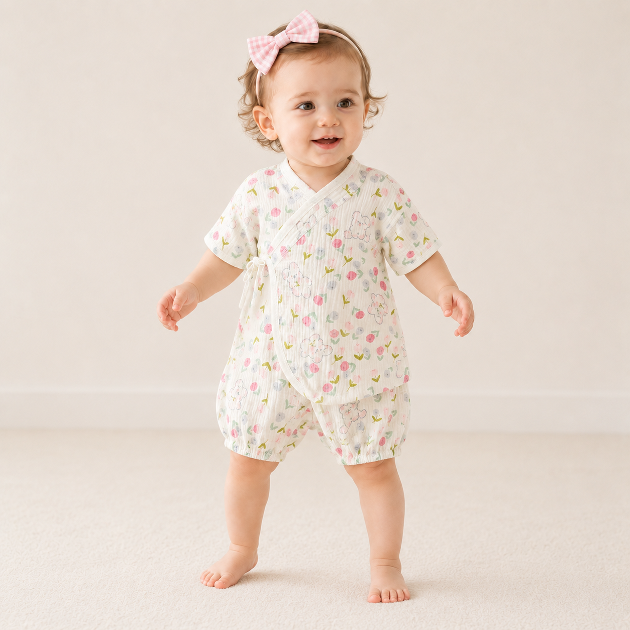 Newborn Gauze Sleep & Play Romper – Short Sleeve Lightweight Summer One-Piece