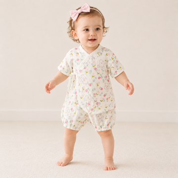 Newborn Gauze Sleep & Play Romper – Short Sleeve Lightweight Summer One-Piece
