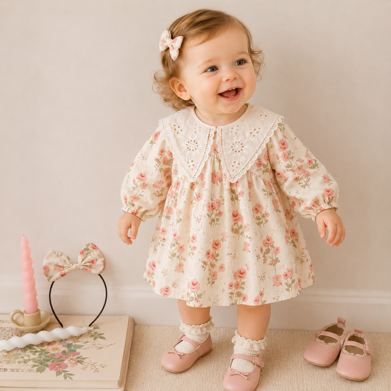 Baby Girl Korean Long Sleeve Bodysuit – Matching Sister Fall Romper Outfit
