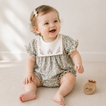 Newborn Baby Girl Floral Bib Bodysuit – Breathable Seamless Summer One-Piece
